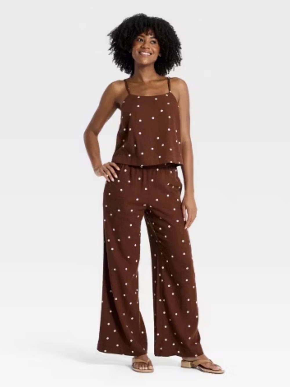A New Day Brown Women's High-Rise Linen Wide Leg Pull-On Pants Dot XL NWT - Picture 3 of 4